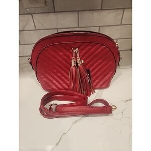 Ruby Collection Solid Red Purse Crossbody Handbag Tassels Removable Strap NWT‎